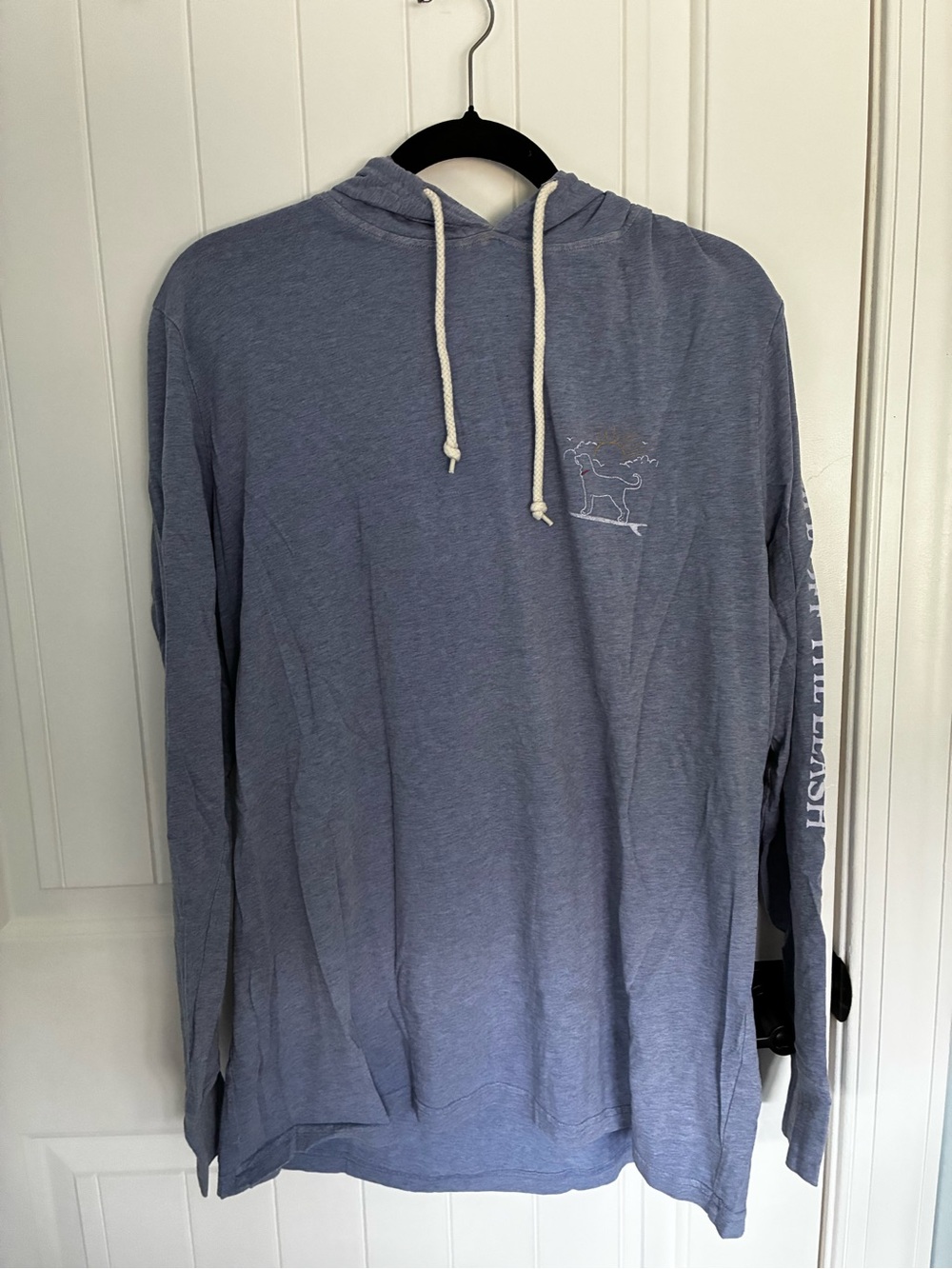 The Black Dog Light Blue/Purple Hooded Long-Sleeve Tee with Small Graphic